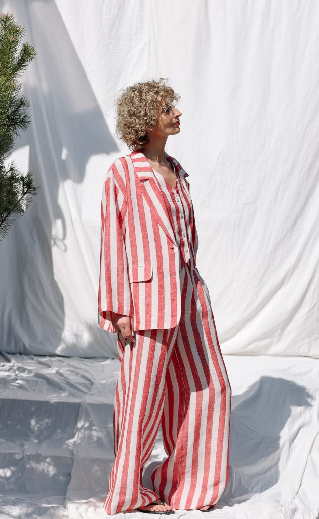Striped Linen High Waist Palazzo Trousers