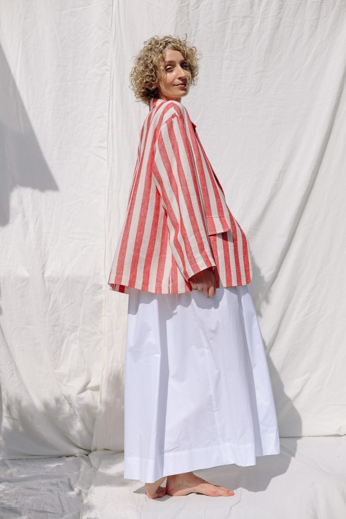 Stiped Linen Wide Sleeve Blazer