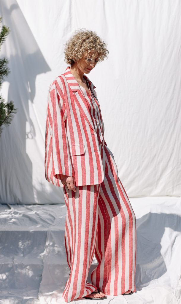 Stiped Linen Wide Sleeve Blazer