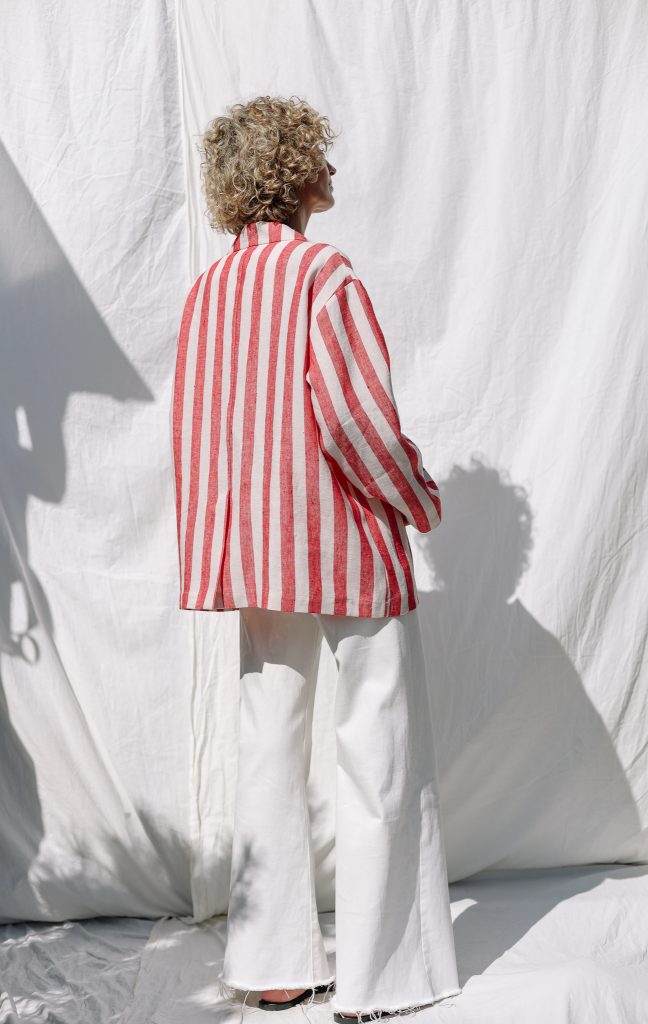 Stiped Linen Wide Sleeve Blazer
