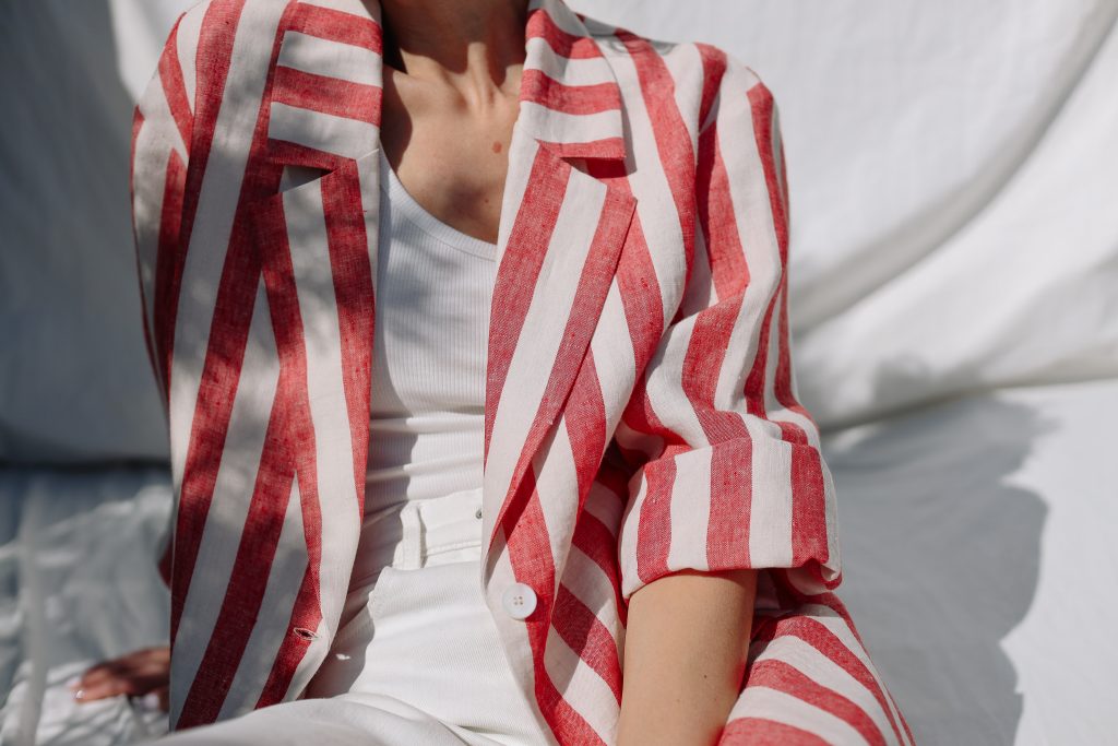 Stiped Linen Wide Sleeve Blazer
