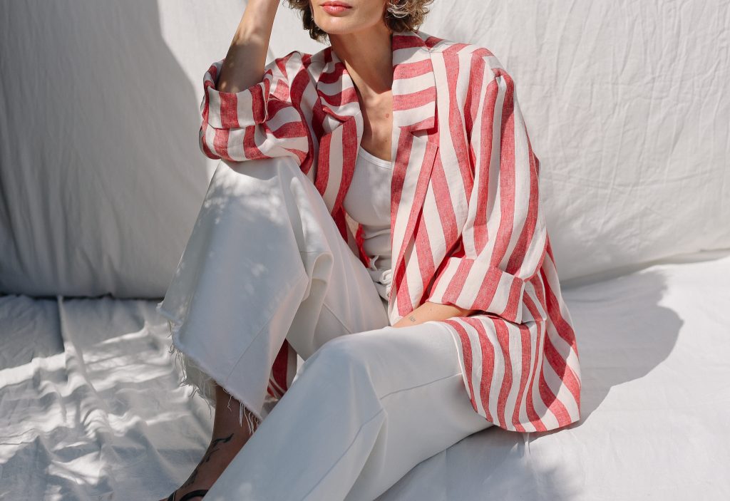 Stiped Linen Wide Sleeve Blazer | Blazer | Sustainable clothing | OffOn clothing