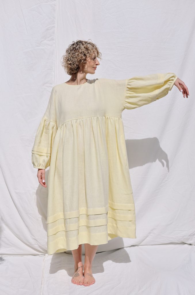 Oversized Linen Dress with Pleated Details | Dress | Sustainable clothing | OffOn clothing
