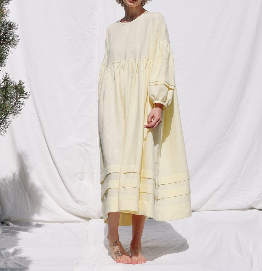 Oversized Linen Dress with Pleated Details