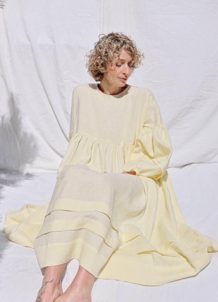 Oversized Linen Dress with Pleated Details