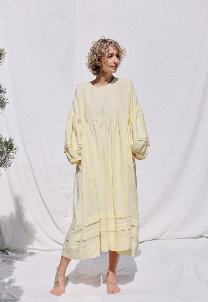 Oversized Linen Dress with Pleated Details