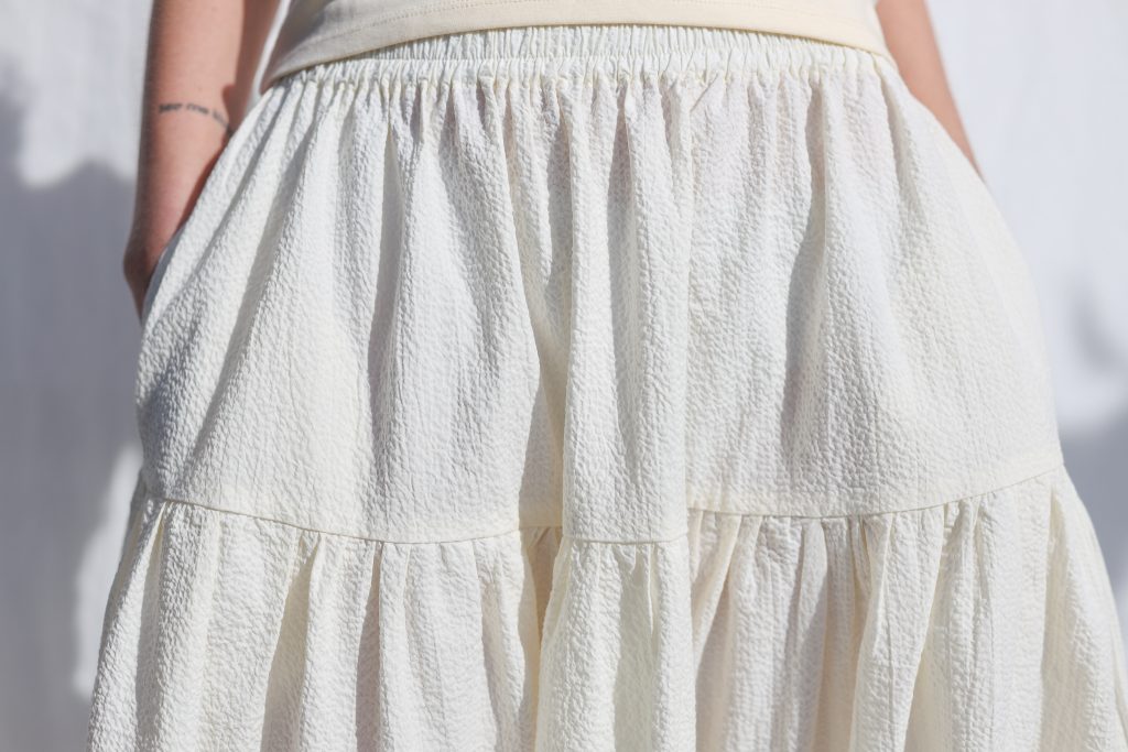 Seersucker Maxi Summer Skirt with Elastic Waist