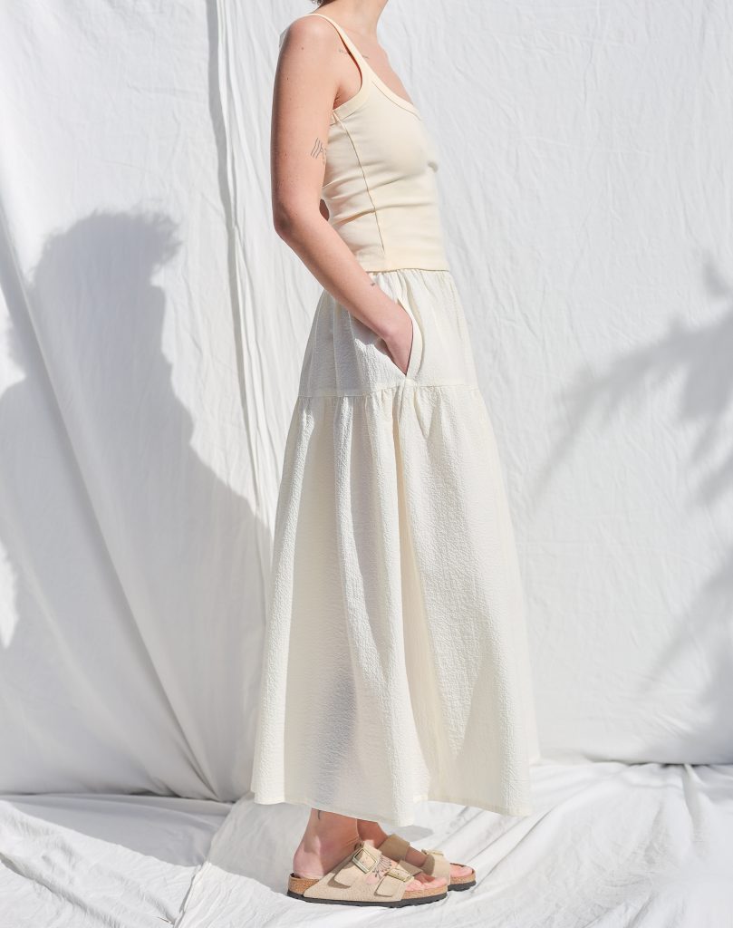 Seersucker Maxi Summer Skirt with Elastic Waist