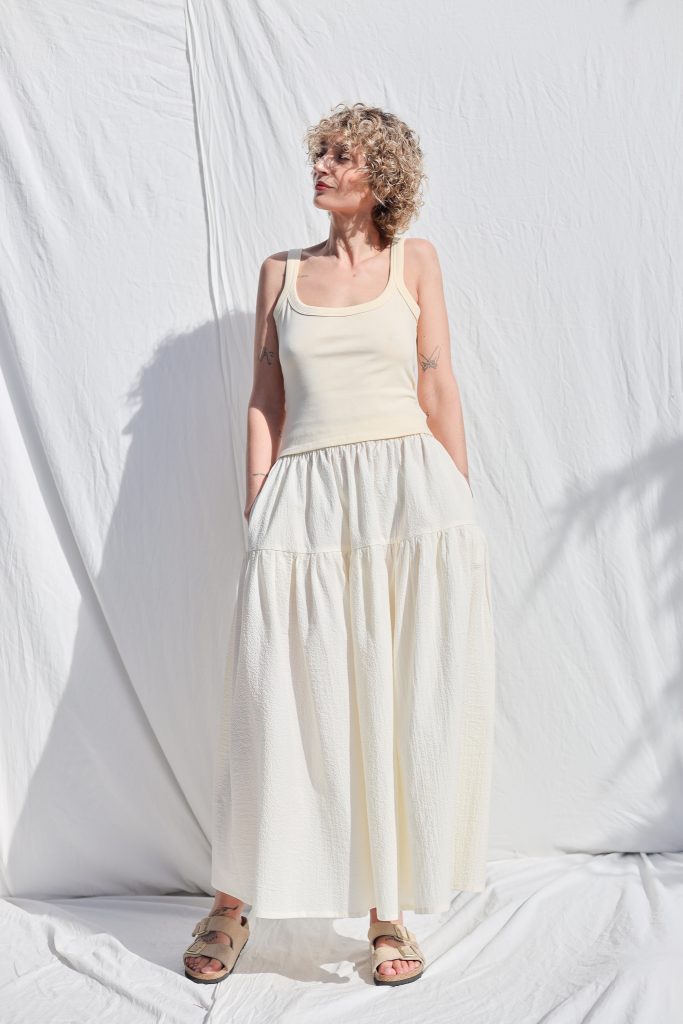 Seersucker Maxi Summer Skirt with Elastic Waist