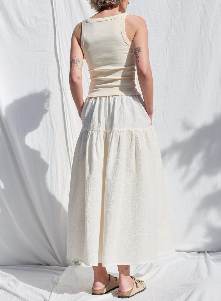 Seersucker Maxi Summer Skirt with Elastic Waist