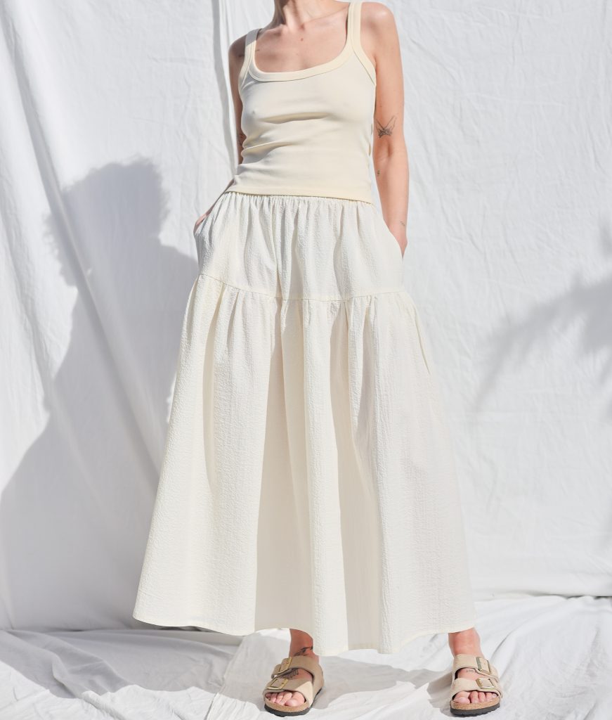 Seersucker Maxi Summer Skirt with Elastic Waist | Skirt | Sustainable clothing | OffOn clothing