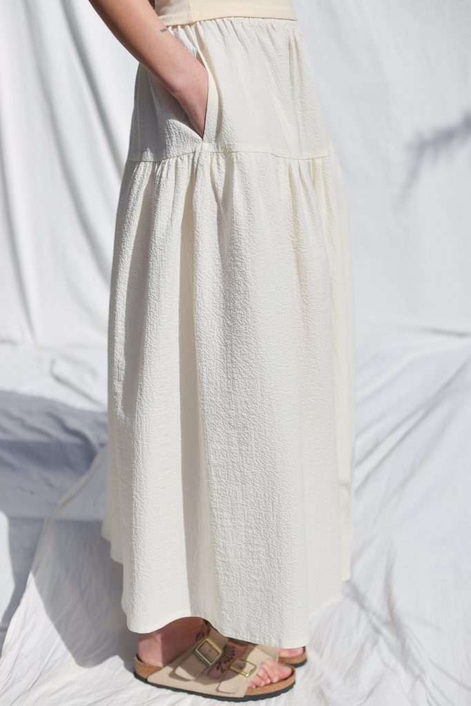 Seersucker Maxi Summer Skirt with Elastic Waist