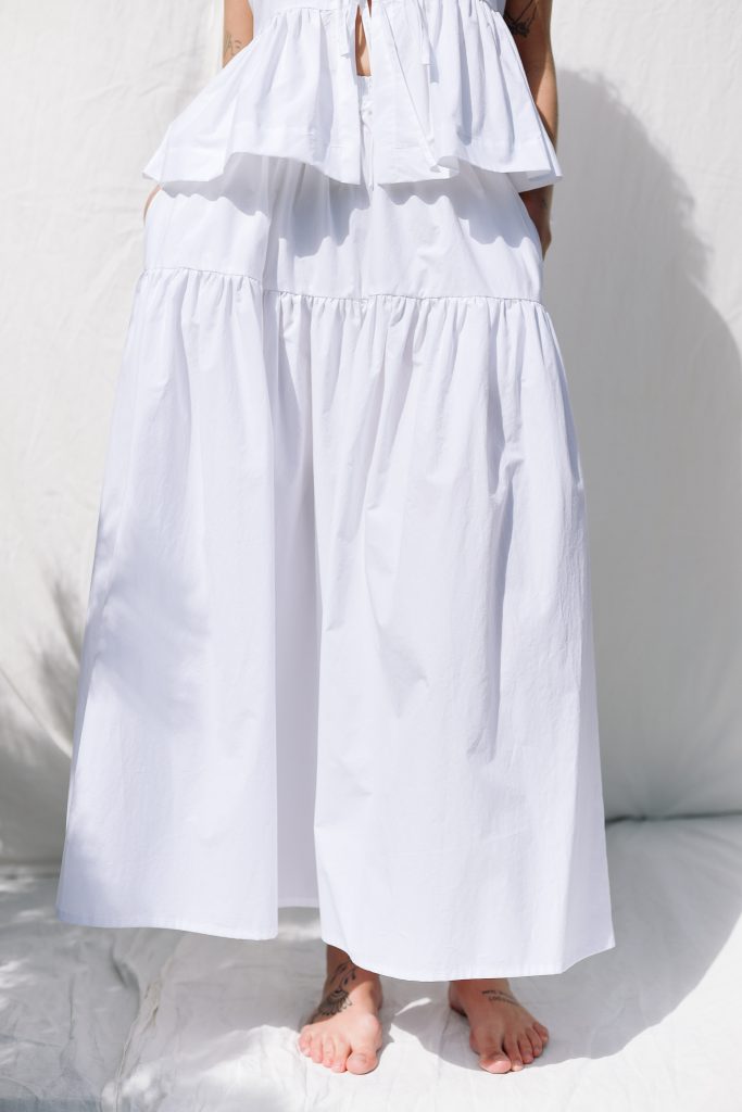 White Organic Cotton Maxi Skirt with Elastic Waist