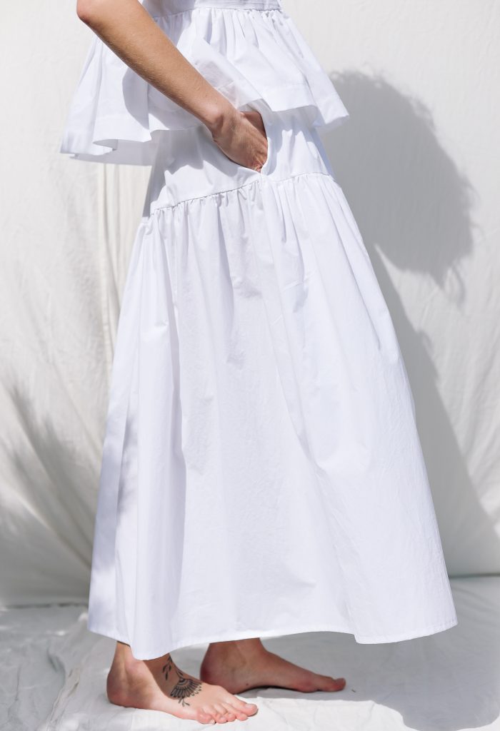 White Organic Cotton Maxi Skirt with Elastic Waist