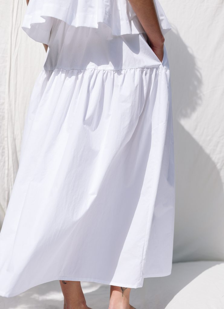 White Organic Cotton Maxi Skirt with Elastic Waist