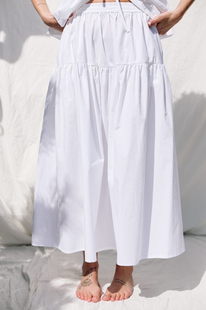 White Organic Cotton Maxi Skirt with Elastic Waist