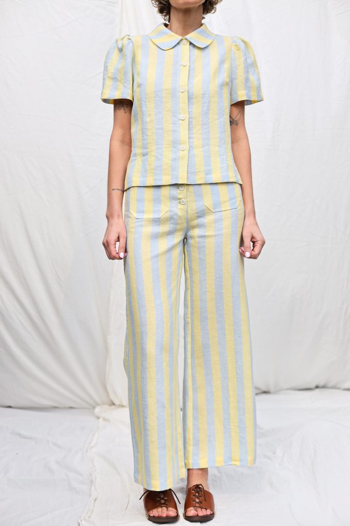 Striped linen wide leg culottes | Trousers| Sustainable clothing | OffOn clothing