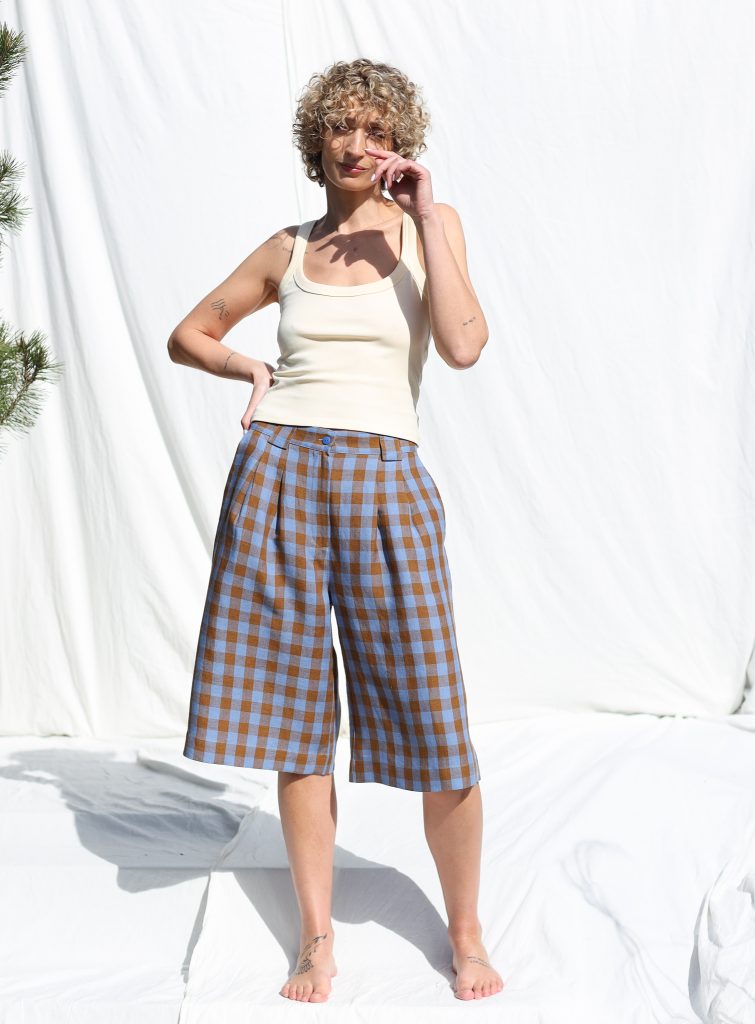 Linen bermuda shorts RAQUEL in Bluebonnet checks