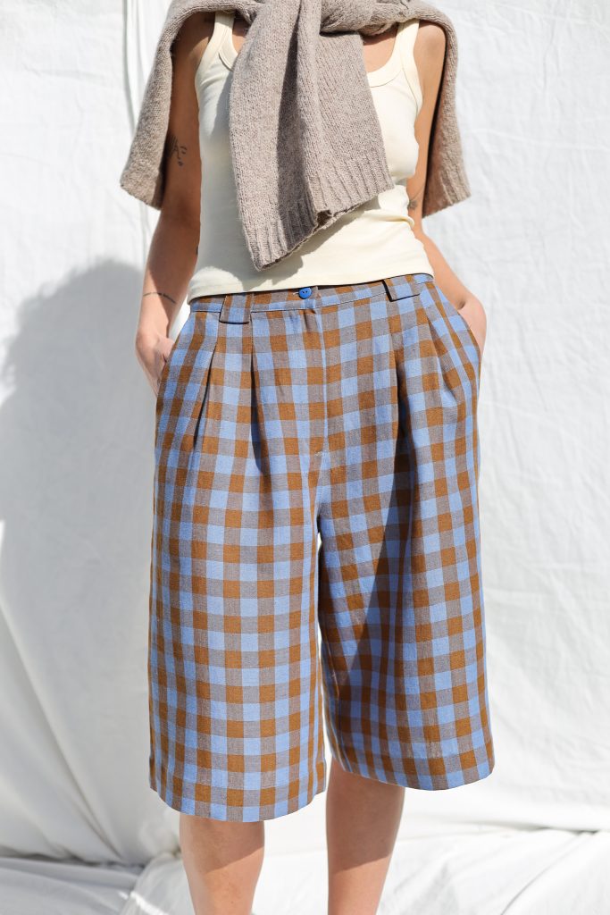 Linen bermuda shorts RAQUEL in Bluebonnet checks