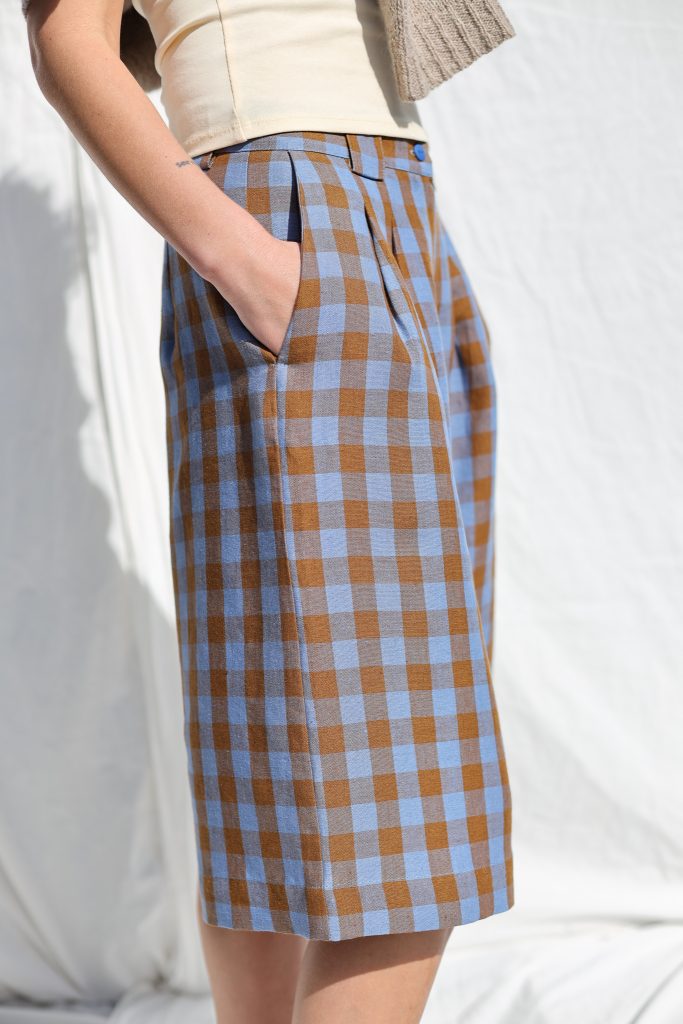 Linen bermuda shorts RAQUEL in Bluebonnet checks