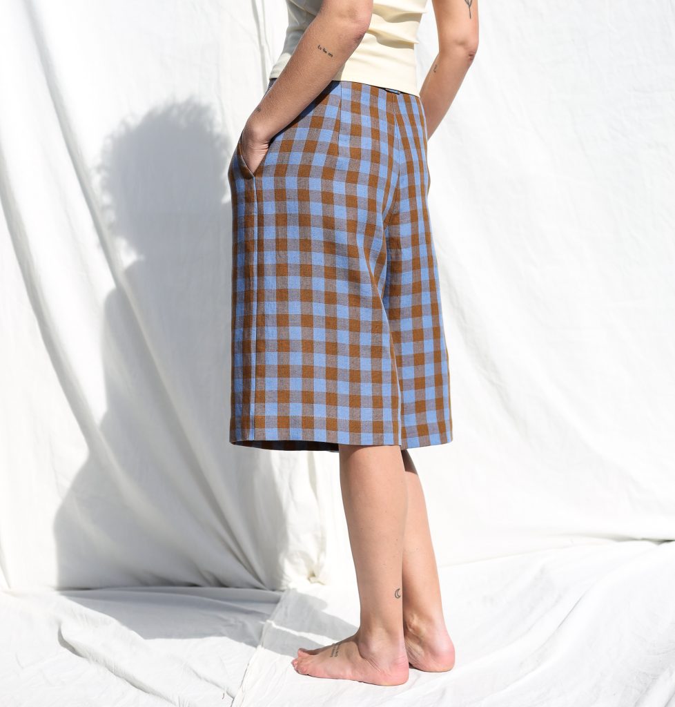 Linen bermuda shorts RAQUEL in Bluebonnet checks