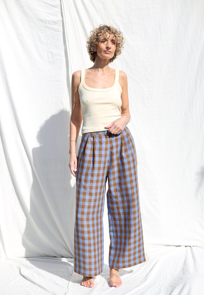 Checkered Linen Wide Leg Cropped Pants | Trousers | Sustainable clothing | OffOn clothing