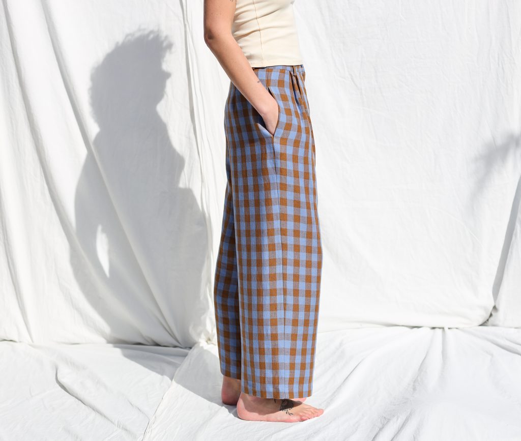Checkered Linen Wide Leg Cropped Pants