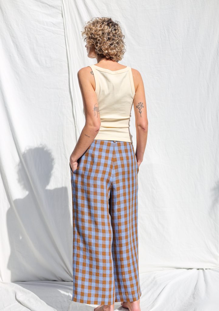 Checkered Linen Wide Leg Cropped Pants