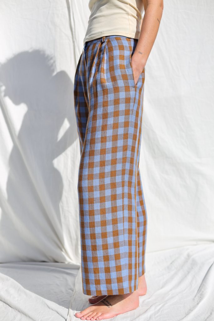Checkered Linen Wide Leg Cropped Pants