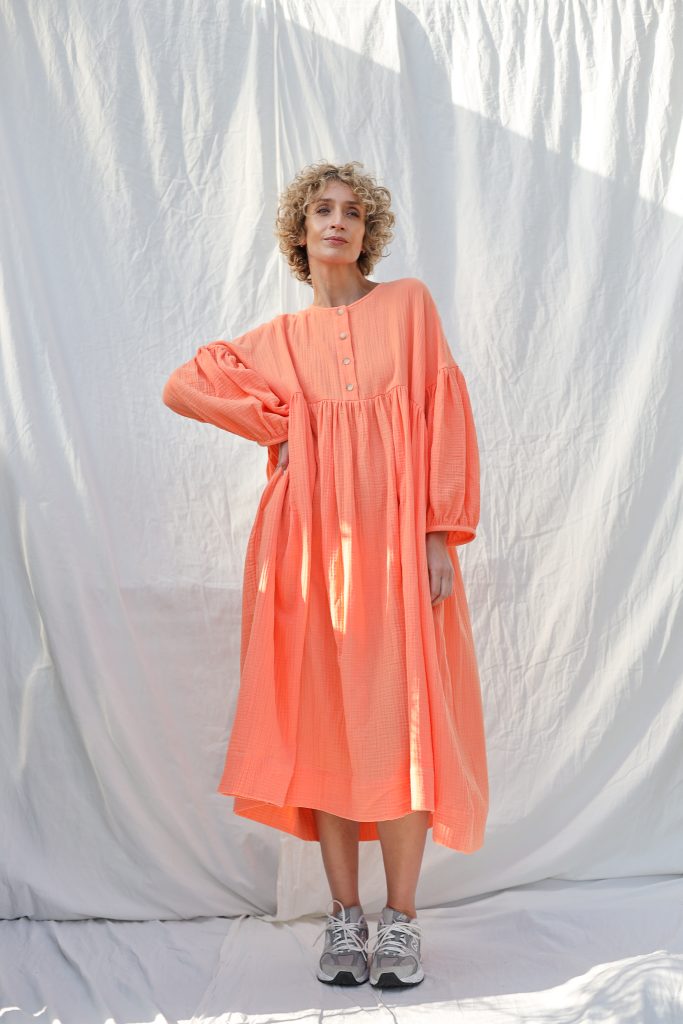 Double gauze oversized dress GRETA with voluminous sleeves