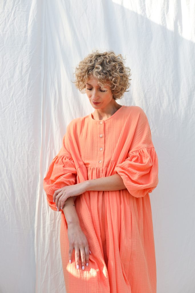 Double gauze oversized dress GRETA with voluminous sleeves