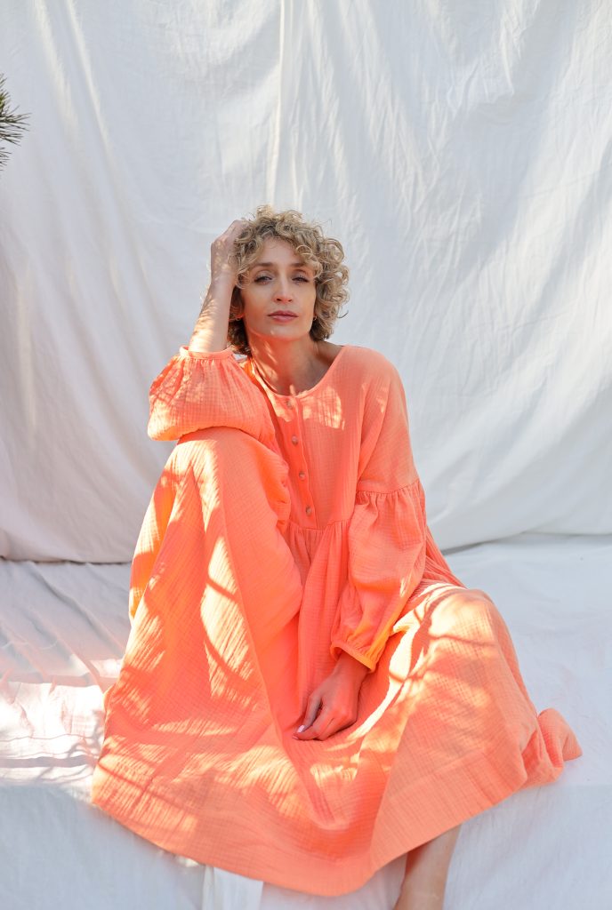 Double gauze oversized dress GRETA with voluminous sleeves