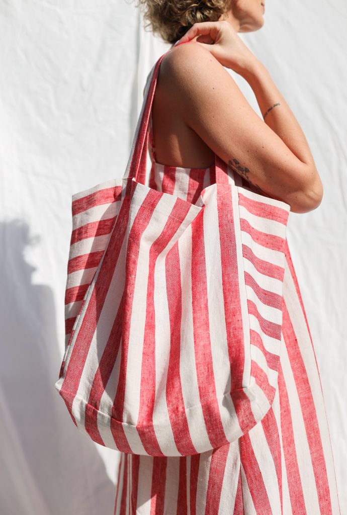 Striped Linen Tote Bag