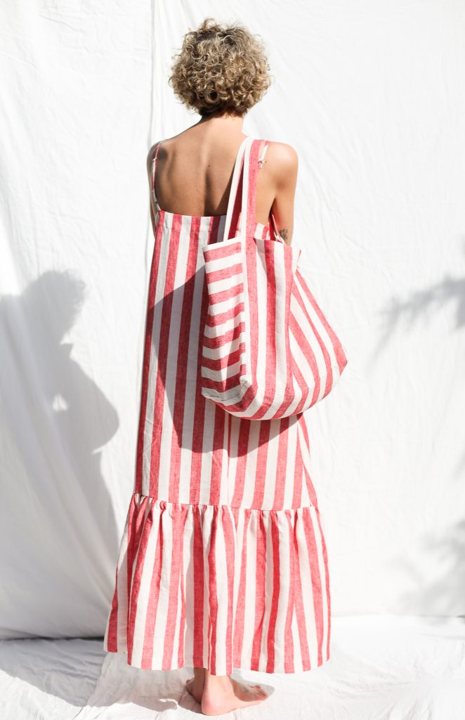 Striped Linen Tote Bag