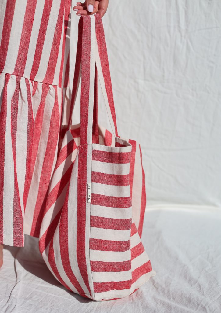 Striped Linen Tote Bag
