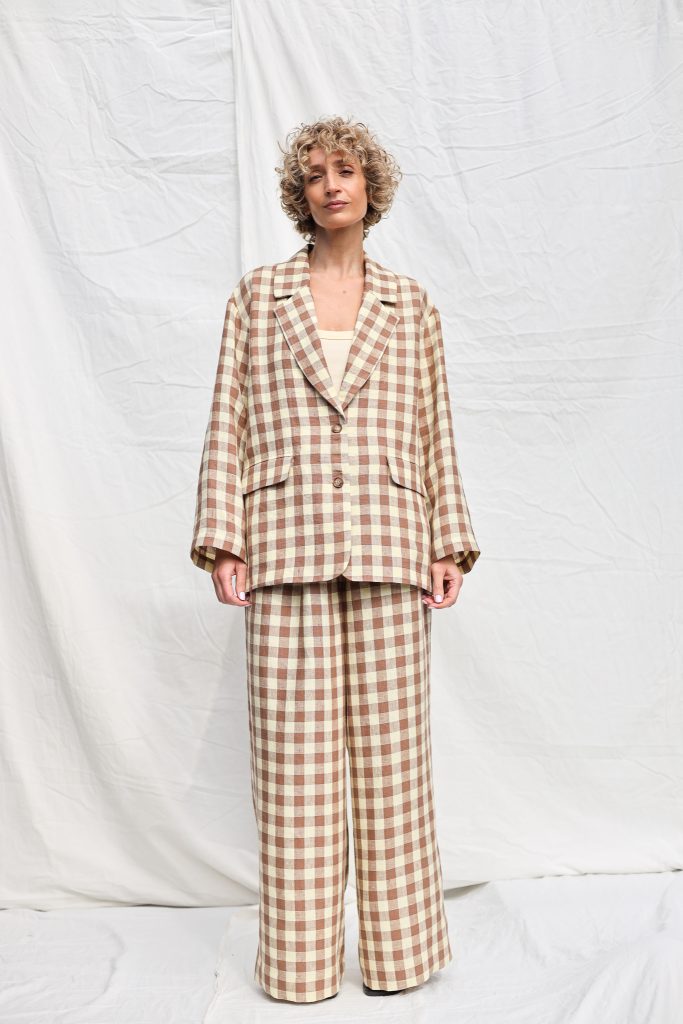 Elegant checkered linen matching suit