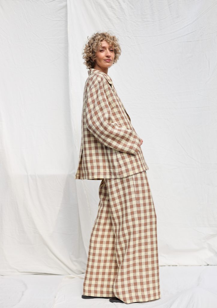 Elegant checkered linen matching suit