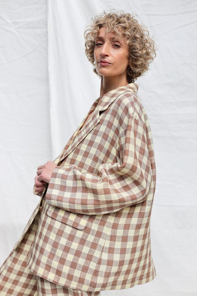Elegant checkered linen matching suit