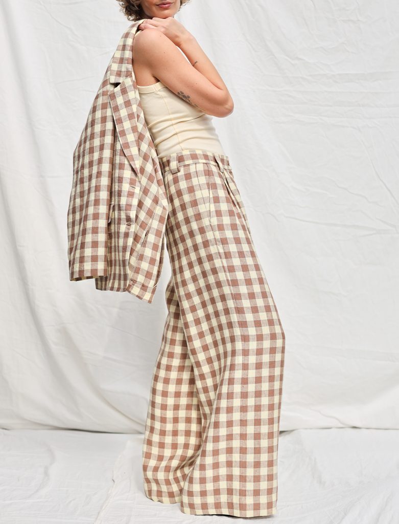 Elegant checkered linen matching suit