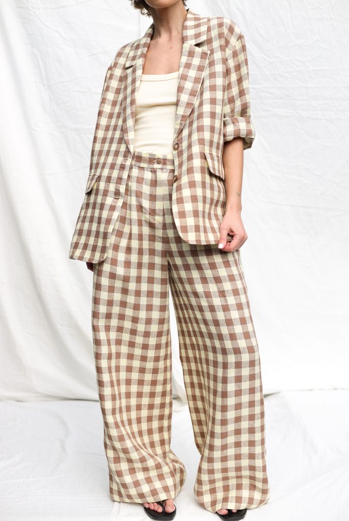Elegant checkered linen matching suit
