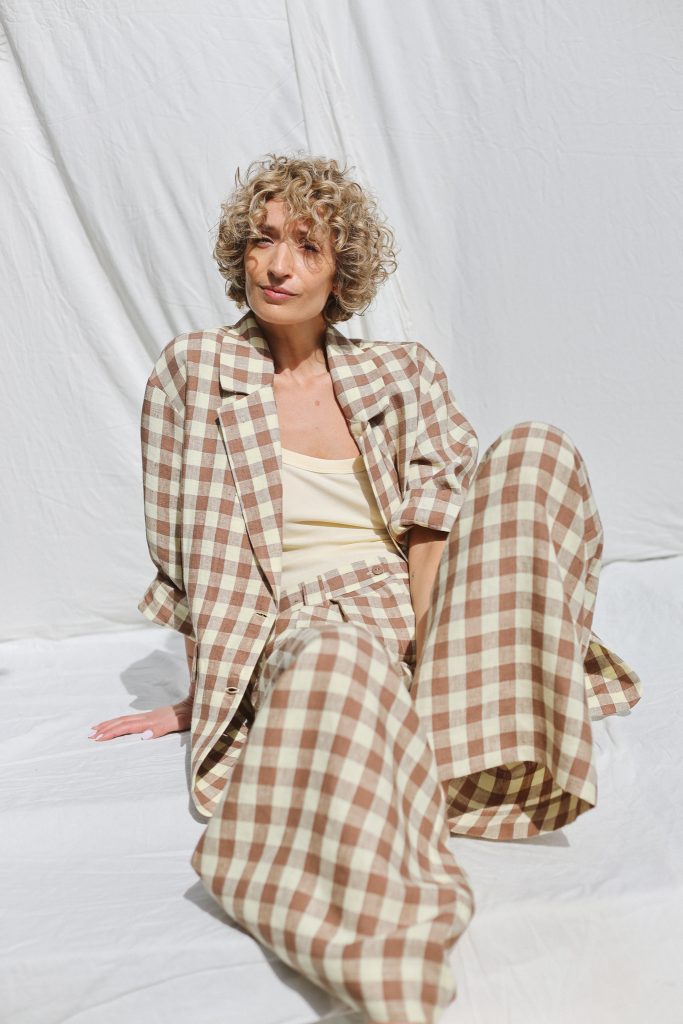 Elegant checkered linen matching suit