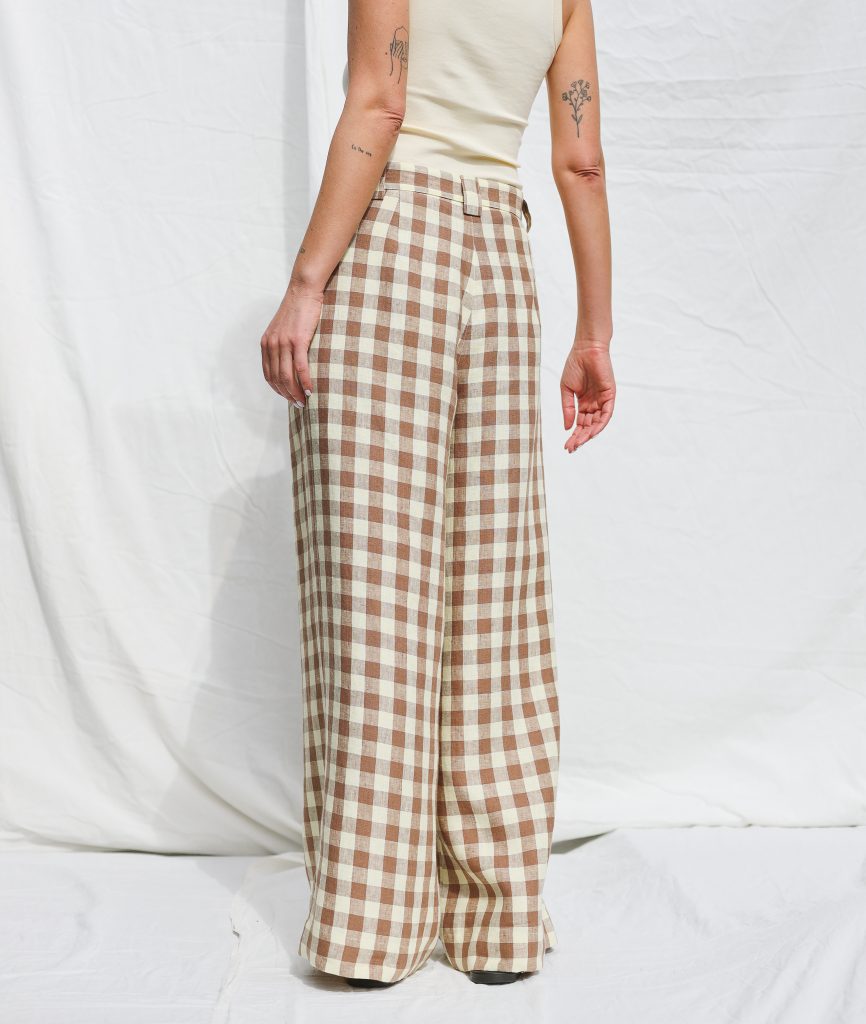 Checkered Linen High Waist Palazzo Trousers