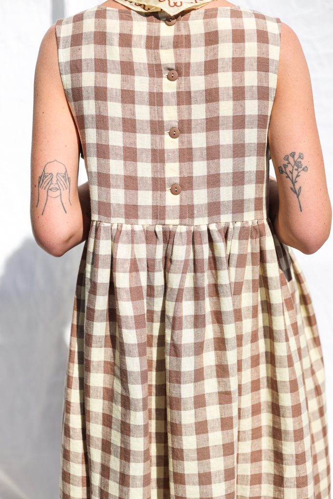 Sleveless linen smock dress in checks