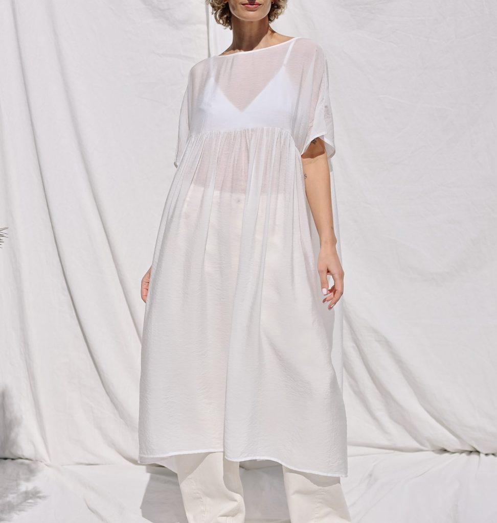 White oversized viscose organza dress SILVINA