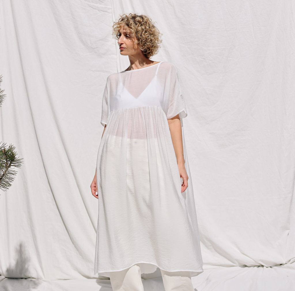White oversized viscose organza dress SILVINA