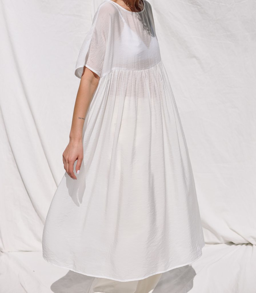 White oversized viscose organza dress SILVINA
