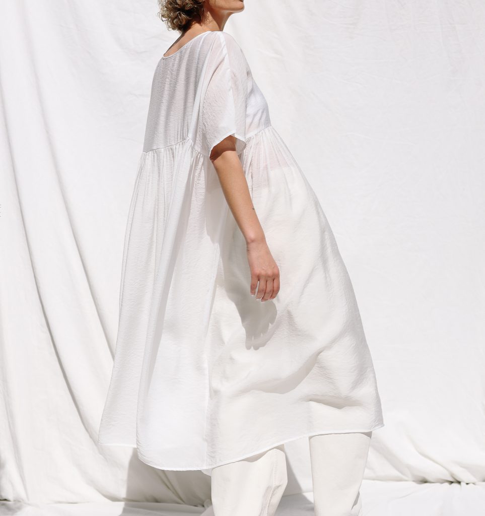 White oversized viscose organza dress SILVINA
