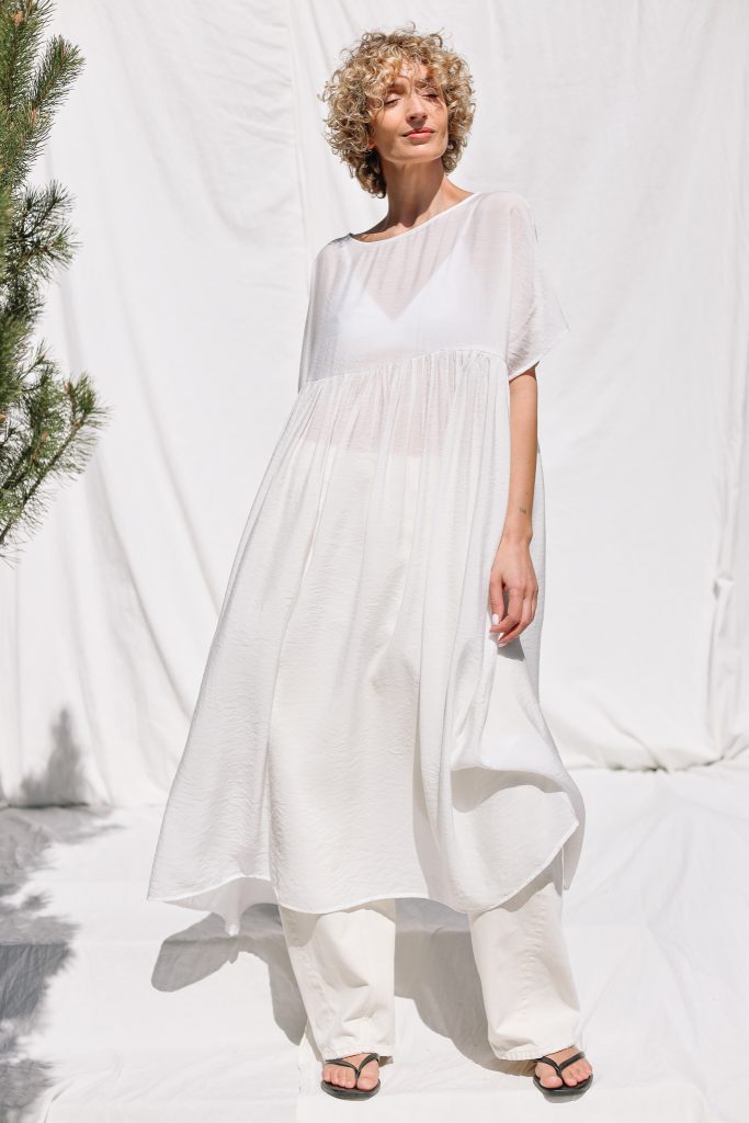White oversized viscose organza dress SILVINA