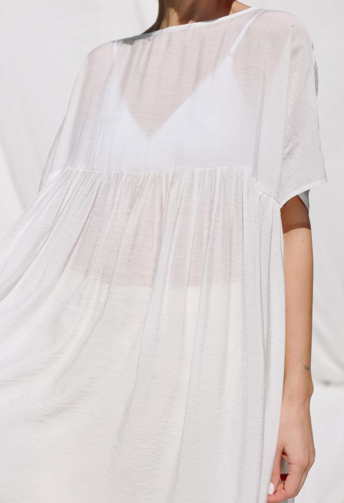 White oversized viscose organza dress SILVINA