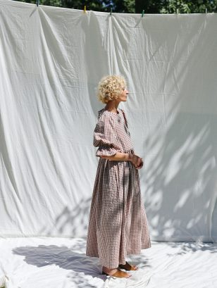 Puffy sleeves seersucker checks dress NINA | Dress | Sustainable clothing | OffOn clothing
